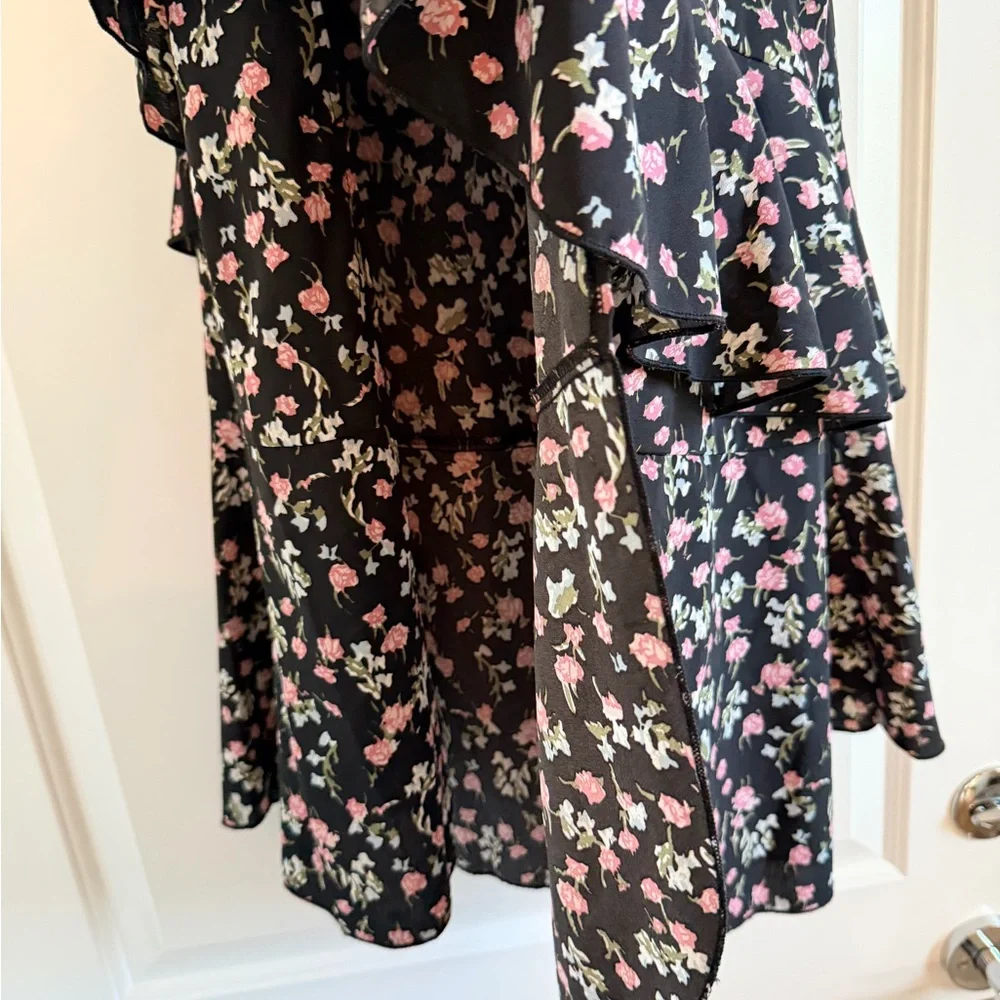 Floral Black and Pink High/Low Ruffle Skirt